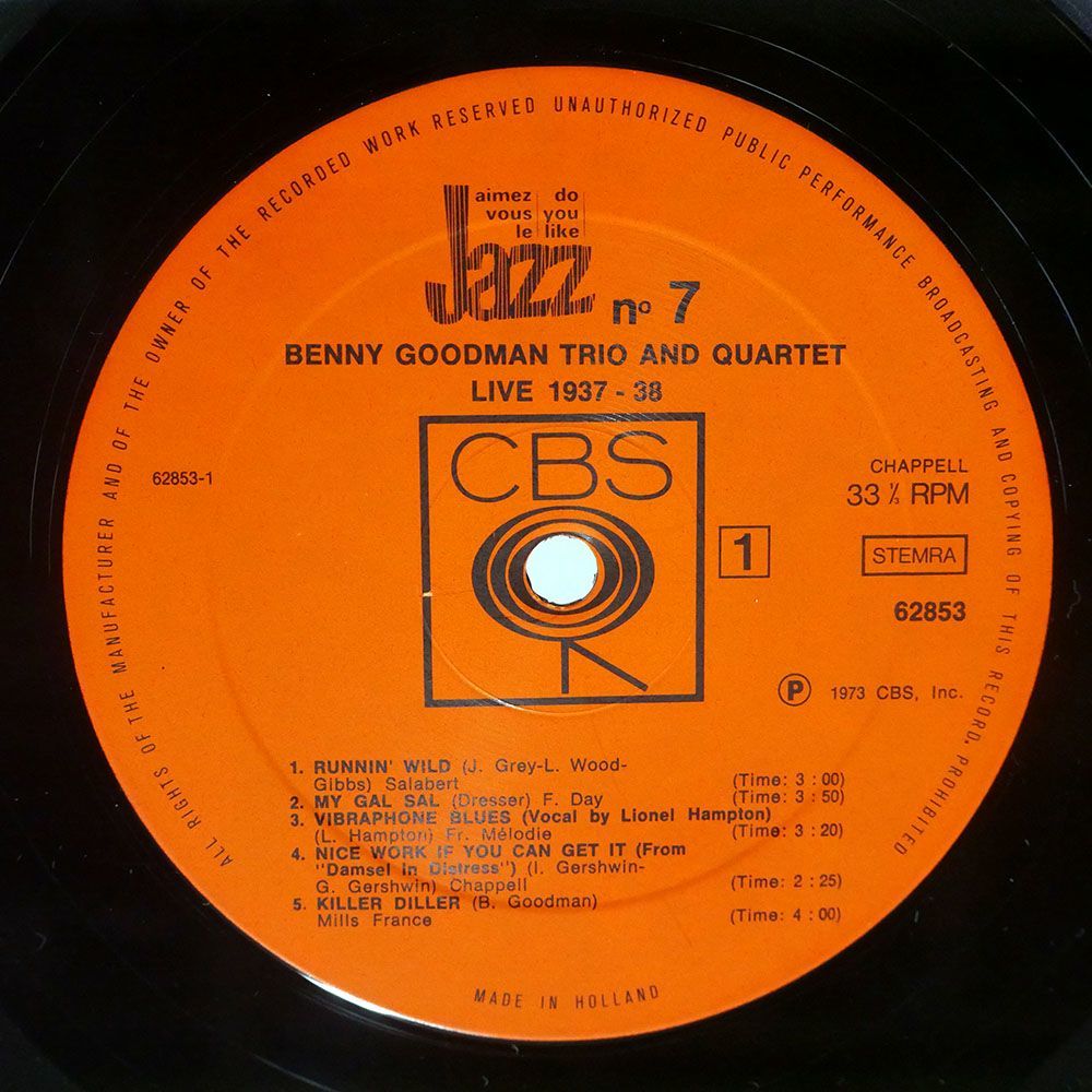 BENNY GOODMAN TRIO/LIVE 1937-38/CBS 62853 LP_画像2