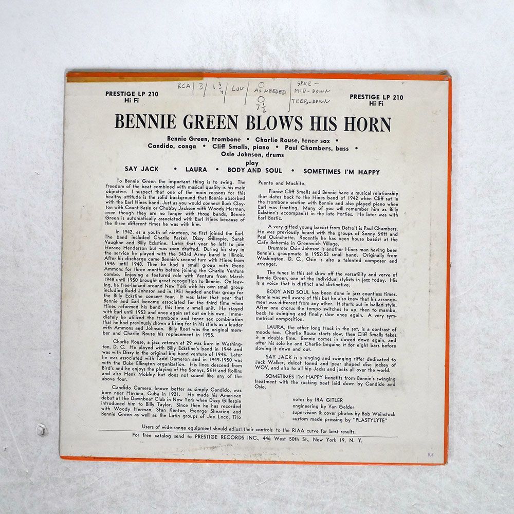BENNIE GREEN/BENNIE BLOWS HIS HORN/PRESTIGE PRLP210 10_画像2