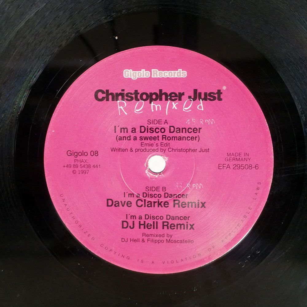 CHRISTOPHER JUST/I’M A DISCO DANCER (AND A SWEET ROMANCER) REMIXED/INTERNATIONAL DEEJAY GIGOLO GIGOLO08 12_画像1