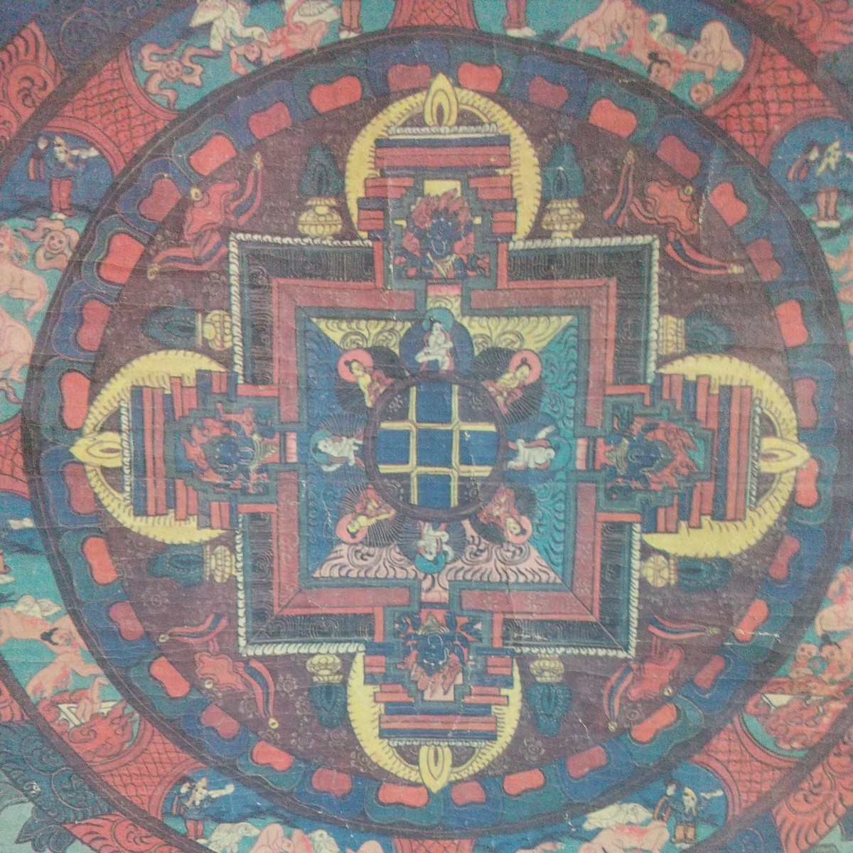 チベット、曼陀羅、マンダラ、インドで購入 、 古美術 掛軸 仏教美術 仏画