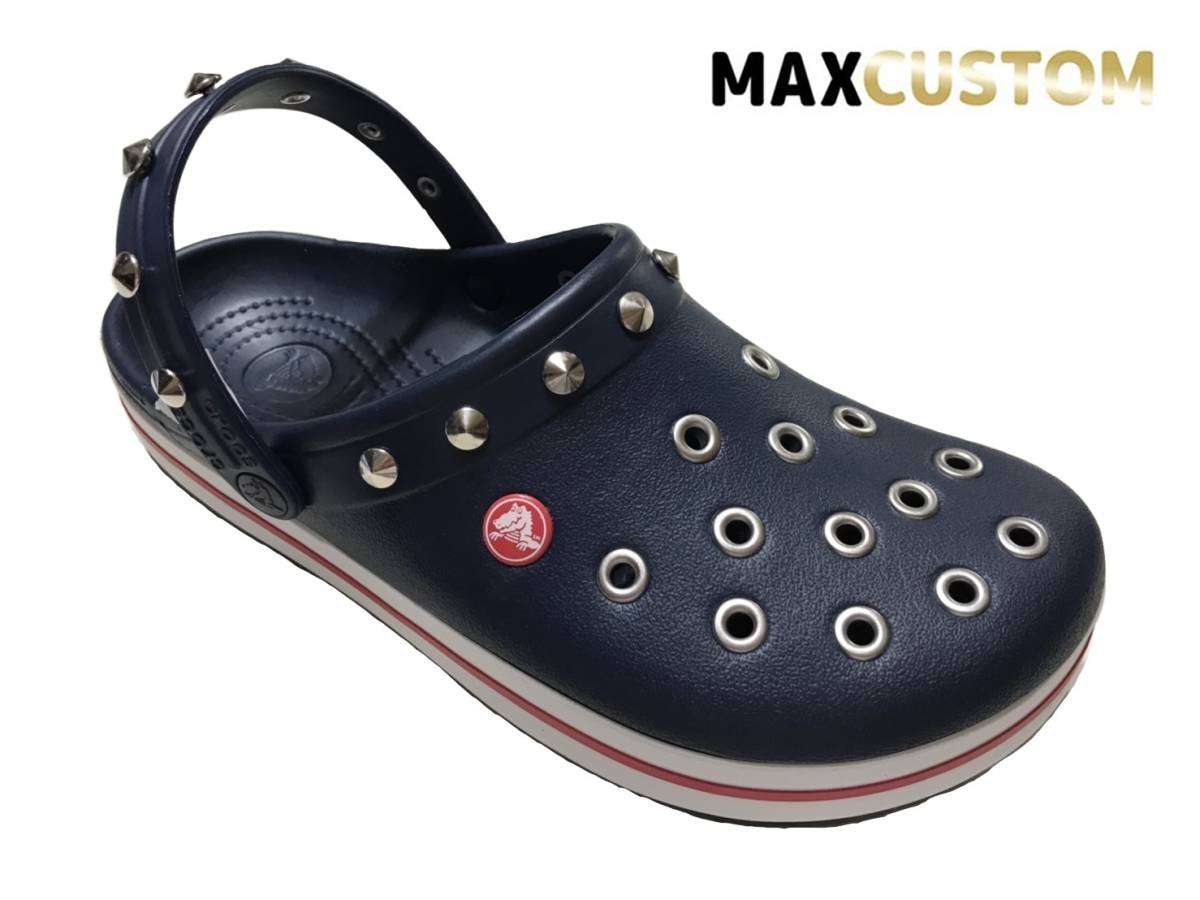 クロックス crocs パンク カスタム クロックバンド 濃紺 ネイビー 22-30cm 新品 MAXCUSTOM crocband custom　ジビッツ