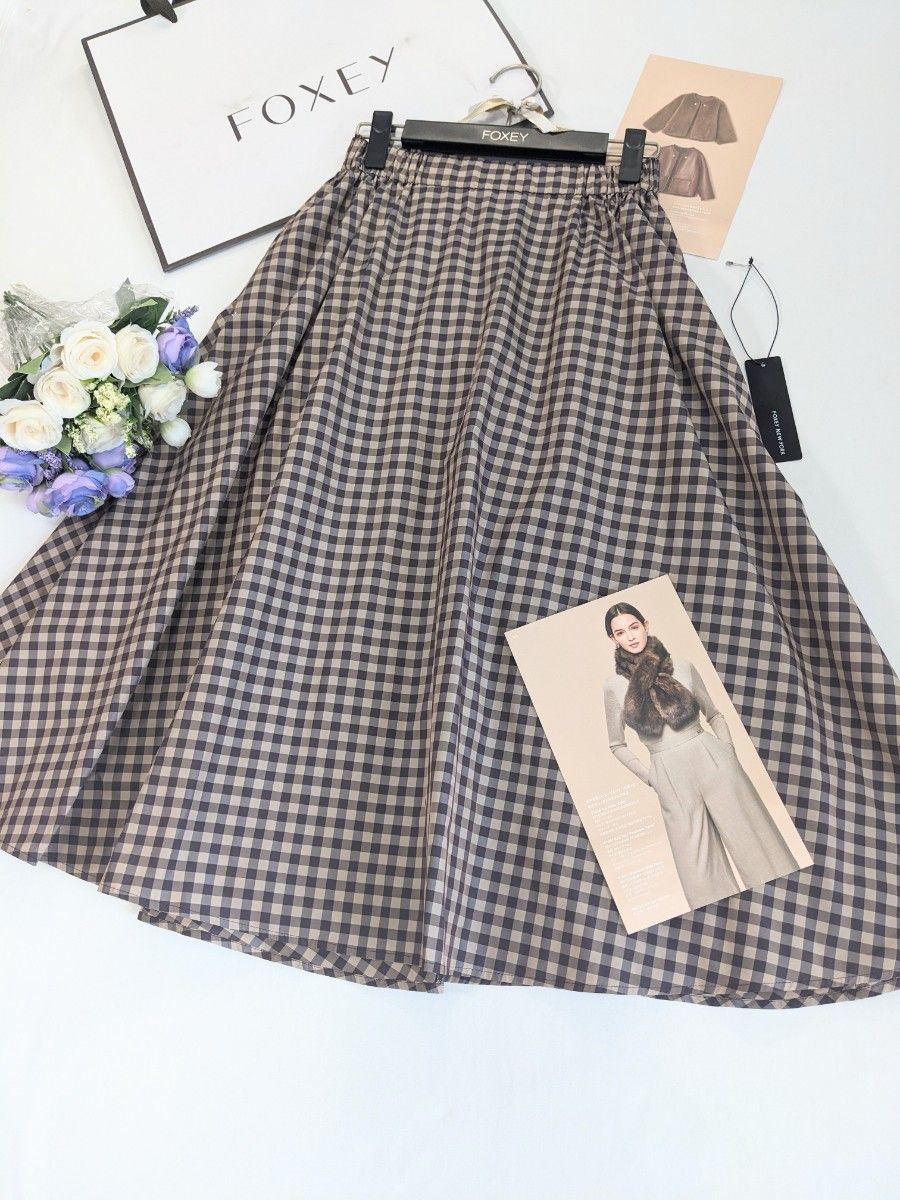 FOXEY☆SKIRT “DIONE “チェック柄スカート38 ブラウン系　 Rene 