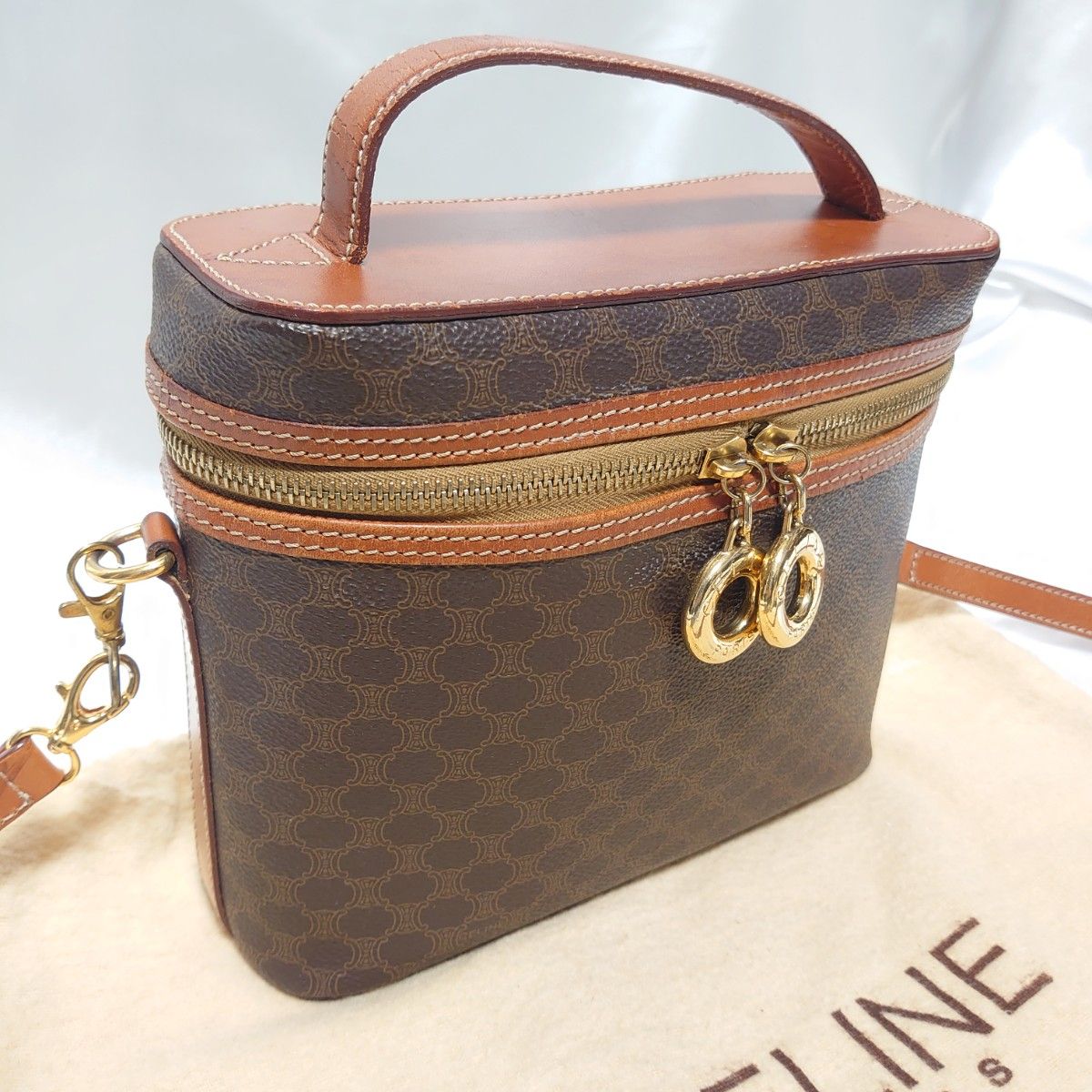 美品 CELINE マカダム柄 バニティバッグ ポーチ 2way ハンドバッグ