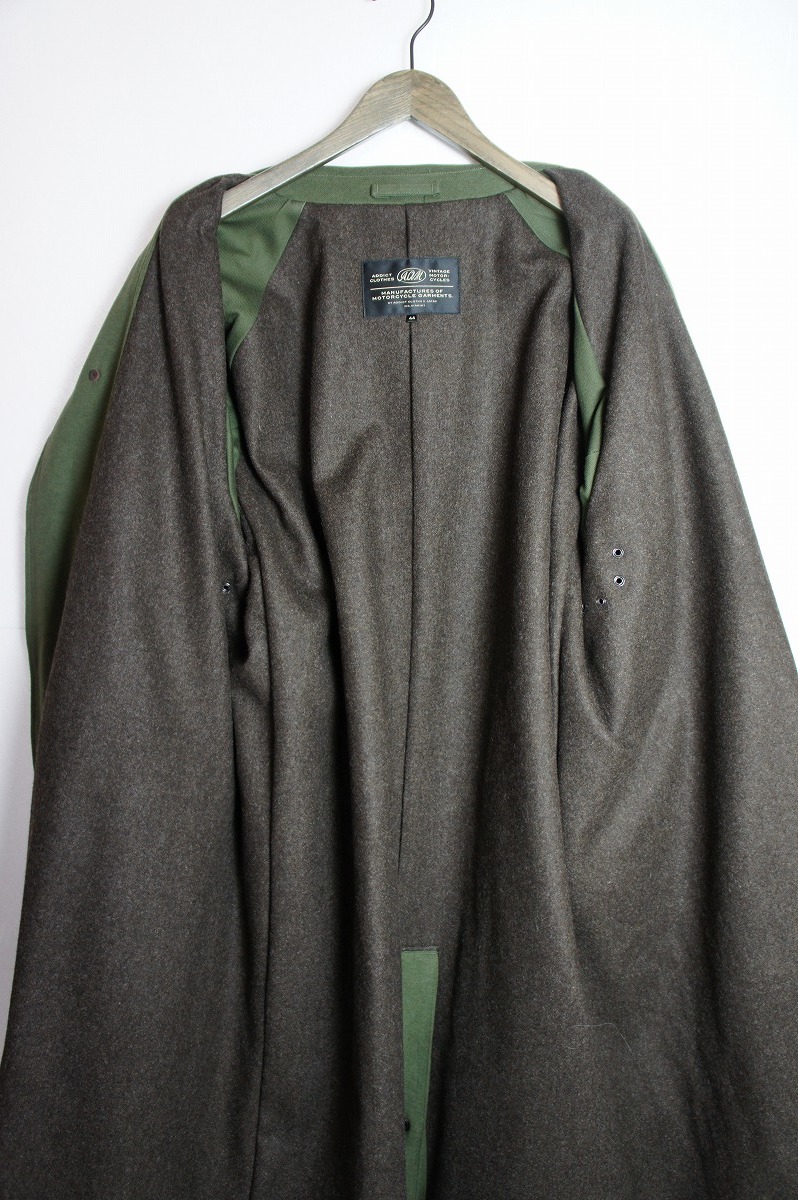 美品ADDICT CLOTHESアディクトクローズ ACVM SINGLE DISPATCH COAT モーターサイクル ライダース コート ACV-CT01FN カーキ緑1120N_画像3