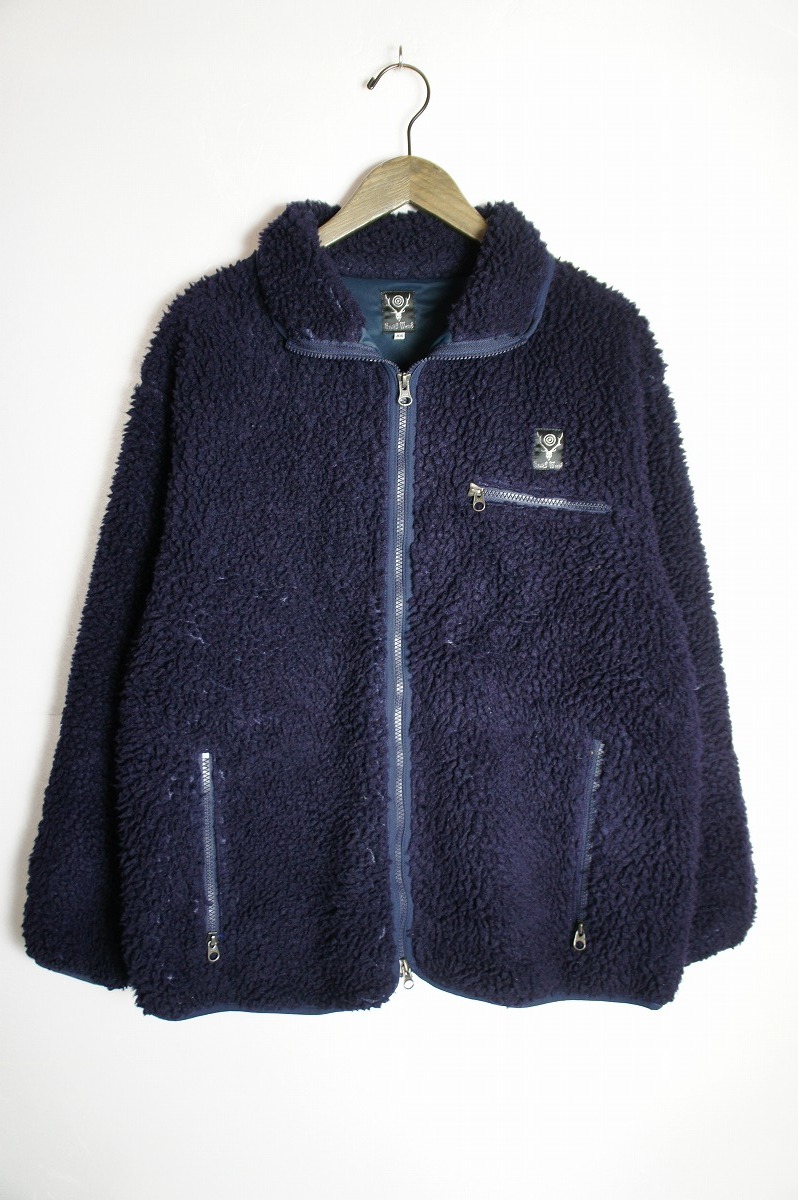 美品19AW South2West8 サウスツーウエストエイト Piping Jacket Synthetic Pile ボア フリース ジャケット FK812紺322N▲