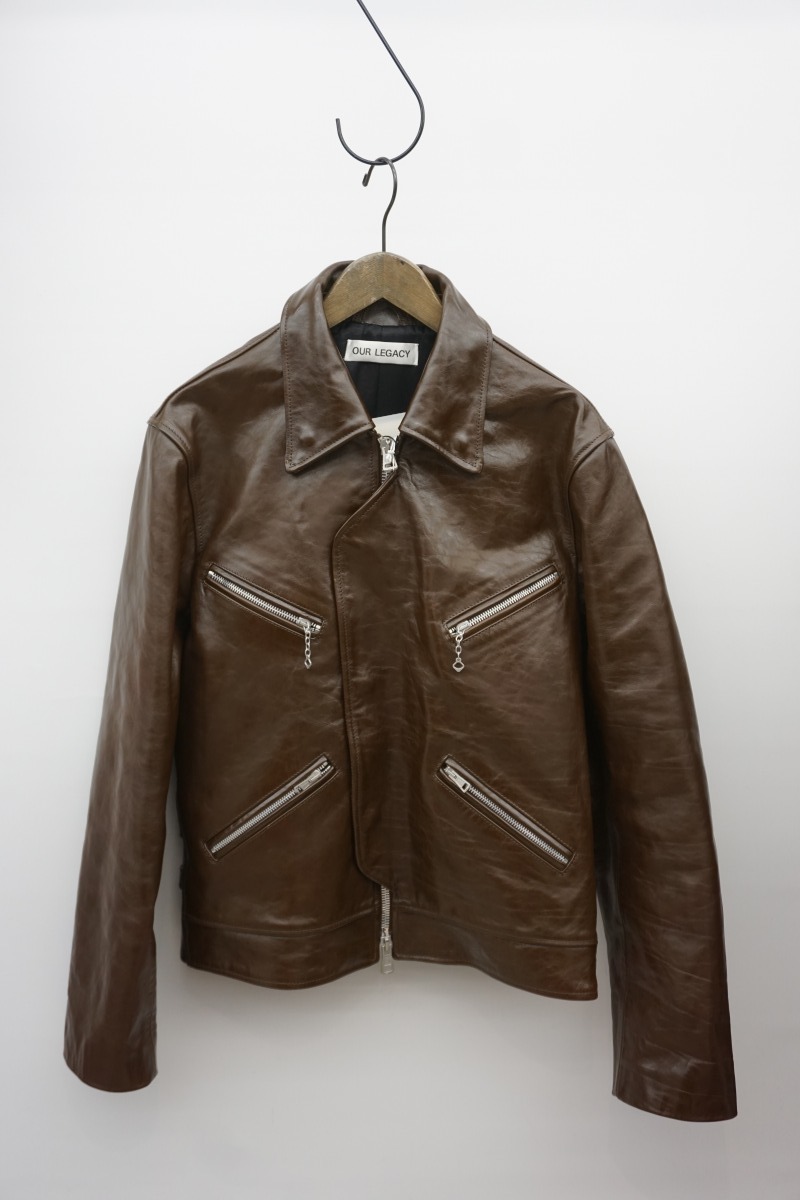 美品 正規 23SS OUR LEGACY アワーレガシー Demon Jacket Olive Leather デーモン ジャケット レザー ライダース M2239DO 50茶本物1201N▲