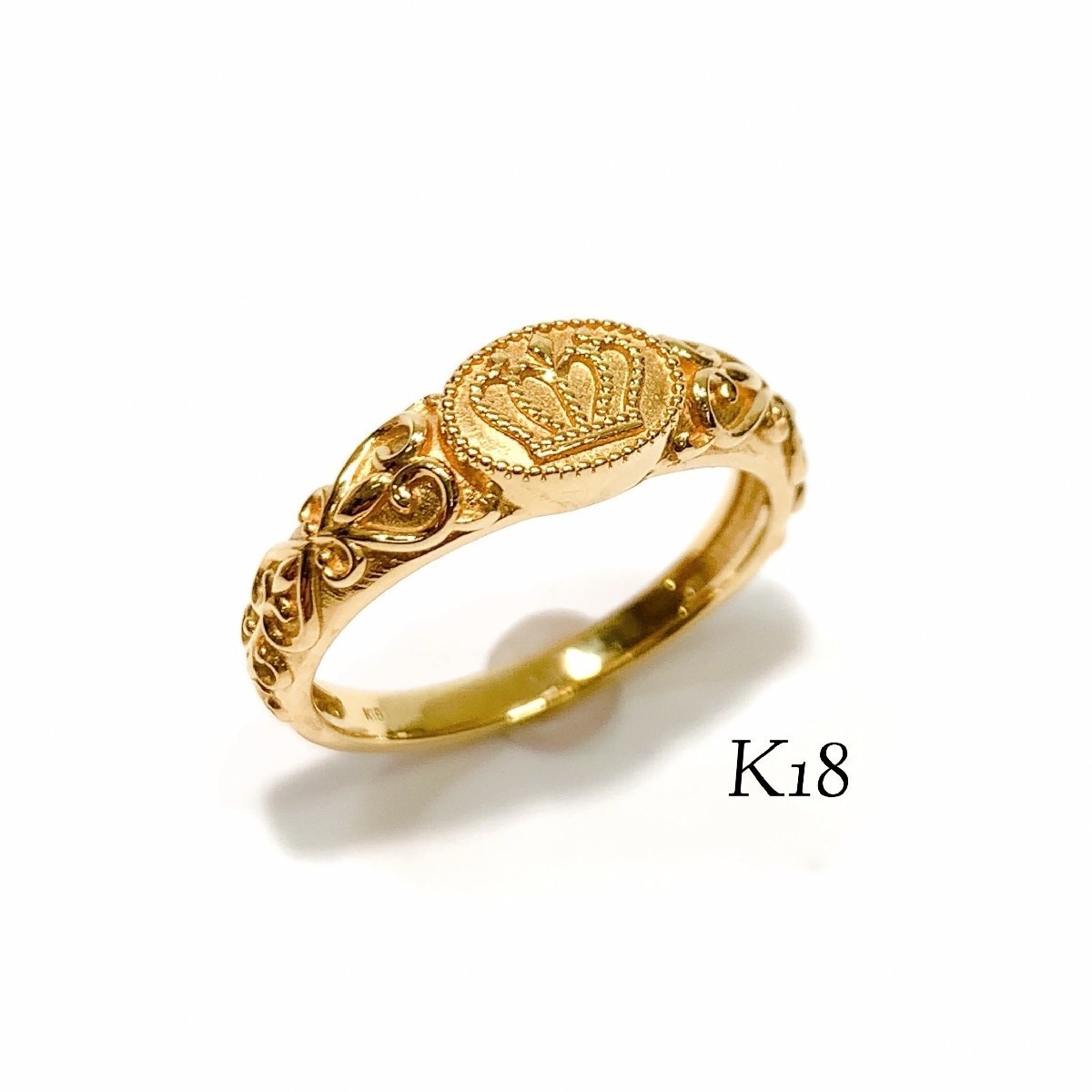 美品 K18 クラウン リング 約13号 約3.8g 指輪 GOLD ゴールド 18金 750 18K 貴金属 刻印 メンズ レディース アクセサリー 王冠 ジュエリー_画像1