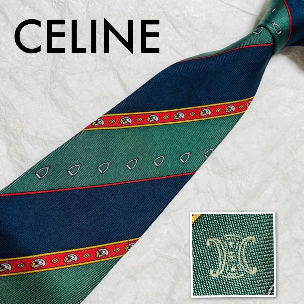 # beautiful goods #CELINE necktie reji men taru stripe Trio mf... metal fittings silk 100% Italy made multicolor business 