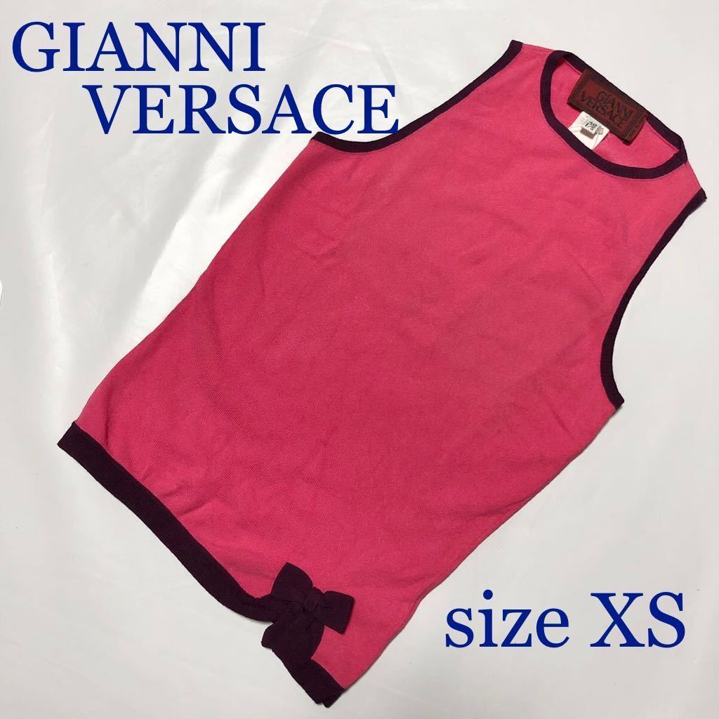 ■新品未使用タグ付き■定価5.3万円■GIANNI VERSACE ジャンニヴェルサーチ　タンクトップ　裾リボン　sizeXS ピンク_画像1