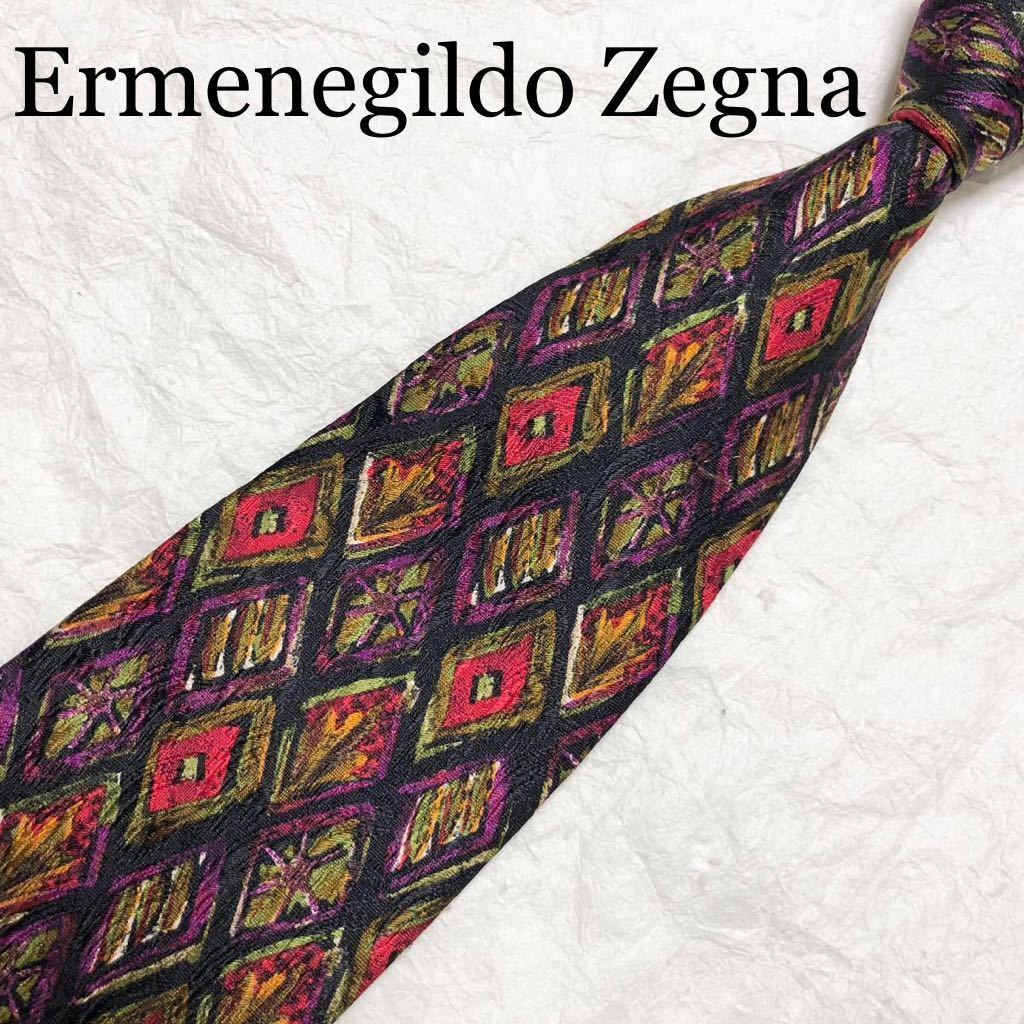 ■美品■Ermenegildo Zegna エルメネジルドゼニア　ネクタイ　菱形　総柄　シルク100% イタリア製　マルチカラー_画像1