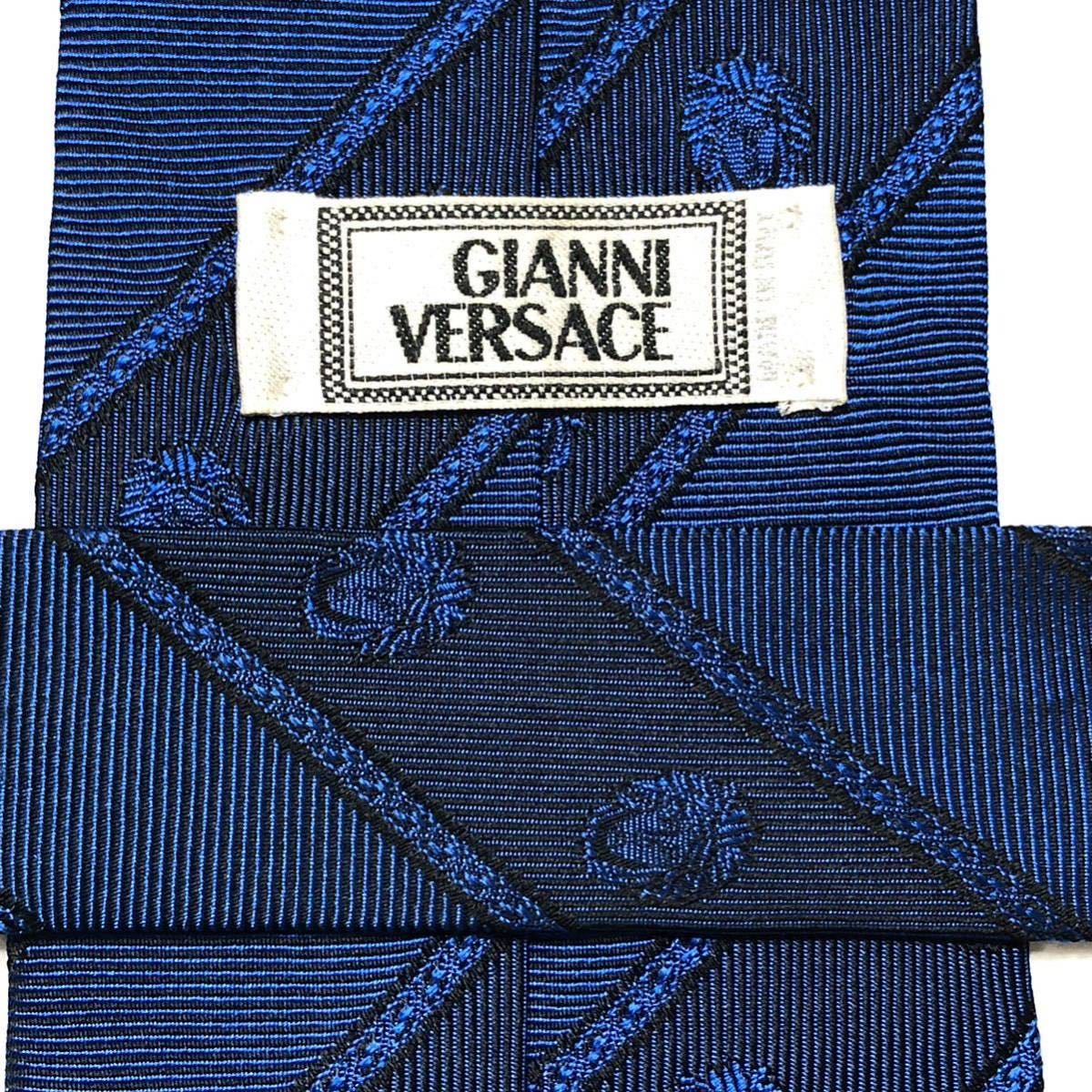 GIANNI VERSACE Gianni Versace necktie mete.-sagilisia. writing reji men taru stripe silk 100% Italy made blue 