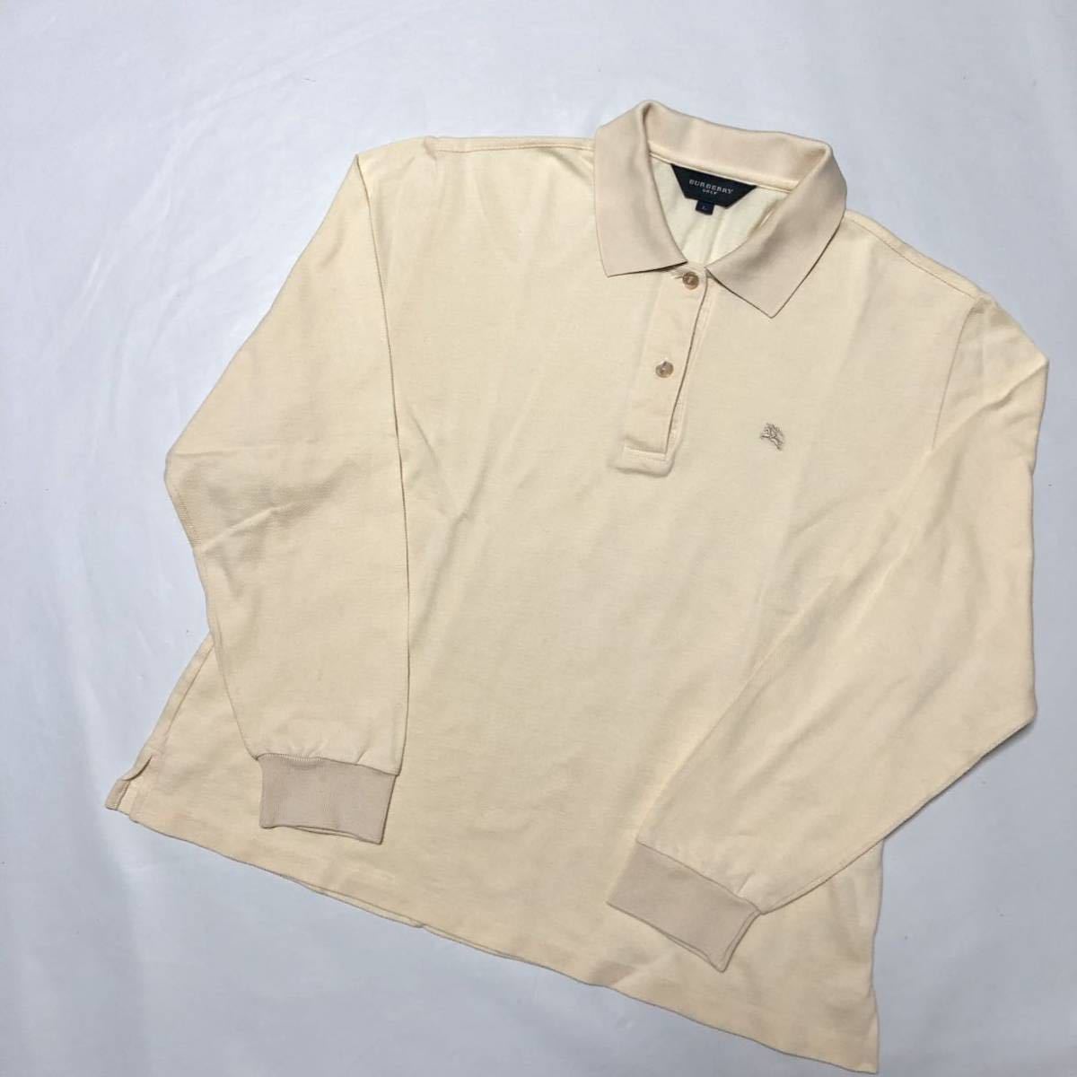 # превосходный товар #BURBERRY GOLF Burberry Golf рубашка-поло с длинным рукавом вышивка Logo sizeL три . association сделано в Японии кремовый цвет 
