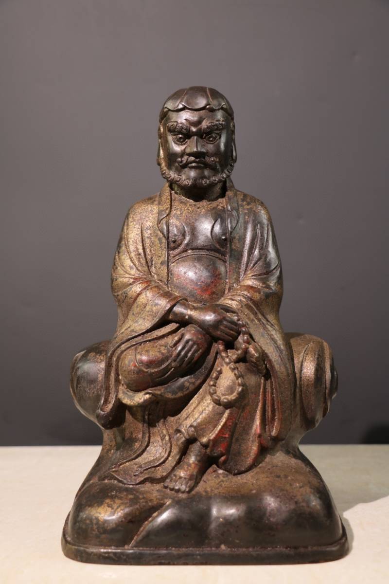 蔵友旧蔵出 銅製 泥金 朱砂 羅漢尊者像 密宗密教 供養品 仏教美術品