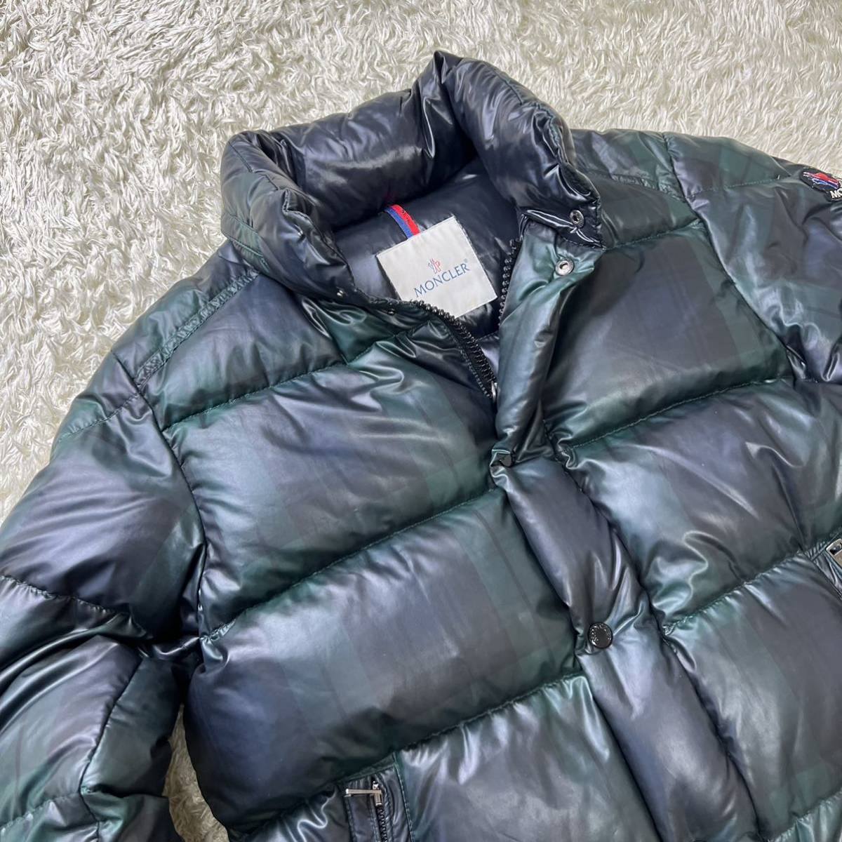 F21 美品!!肉厚極暖!希少L〜XL!!モンクレール MONCLER COMBLOUX コンブルー ダウンジャケット チェック柄 緑 グリーン 3 大きめサイズ◎_画像4