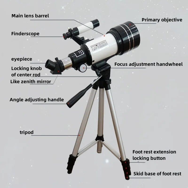  portable heaven body telescope 150 times zoom camp field star observation white Short Tripod