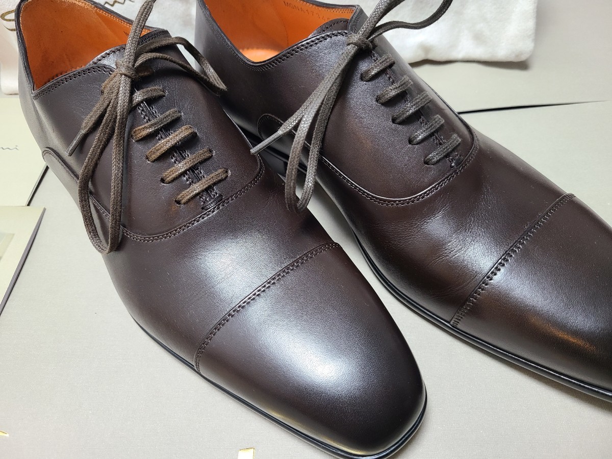 新品未使用】サントーニ Santoni 革靴 ダークブラウン 定価 10万 新品未使用】サントーニ Santoni 革靴 ダークブラウン 定価 10万