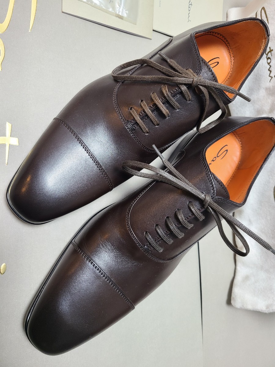 新品未使用】サントーニ Santoni 革靴 ダークブラウン 定価 10万 新品未使用】サントーニ Santoni 革靴 ダークブラウン 定価 10万