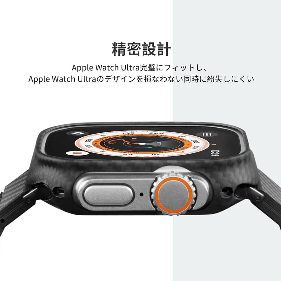 PITAKA Apple Watch Ultra/Ultra2 対応 ケース 49mm 適用 カバー 軽量 極薄 全面保護 傷つきにくい 600Dアラミド繊維 カーボン風 ブラックの画像3