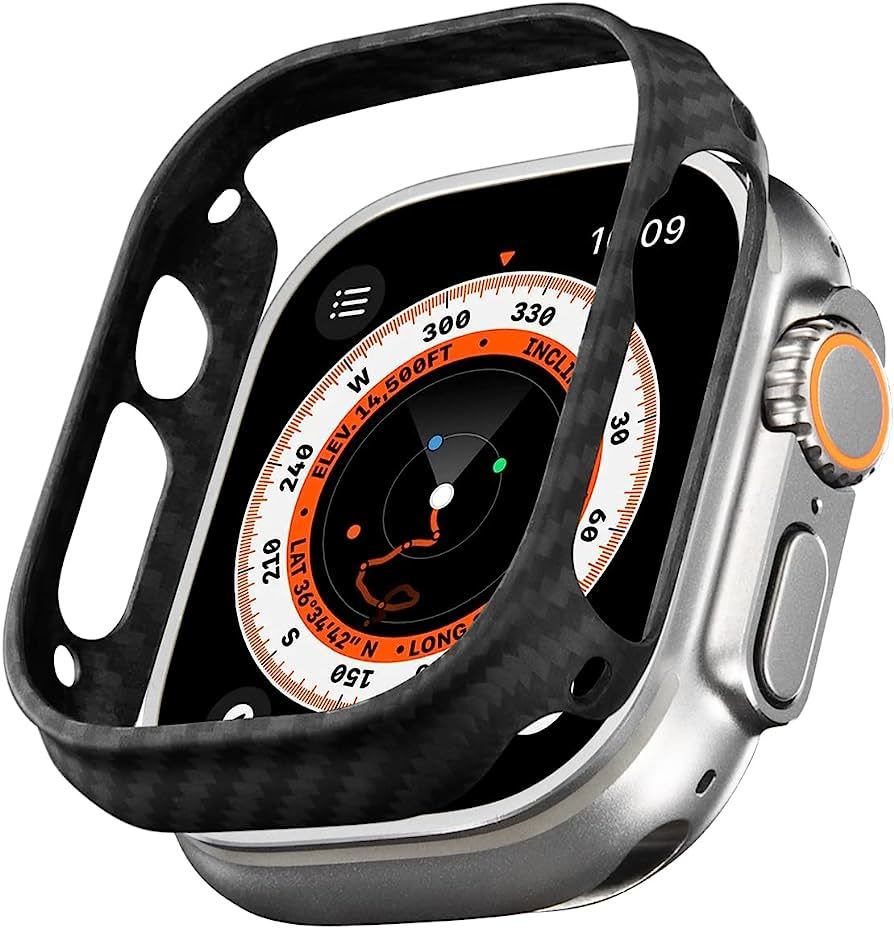 PITAKA Apple Watch Ultra/Ultra2 対応 ケース 49mm 適用 カバー 軽量 極薄 全面保護 傷つきにくい 600Dアラミド繊維 カーボン風 ブラックの画像1