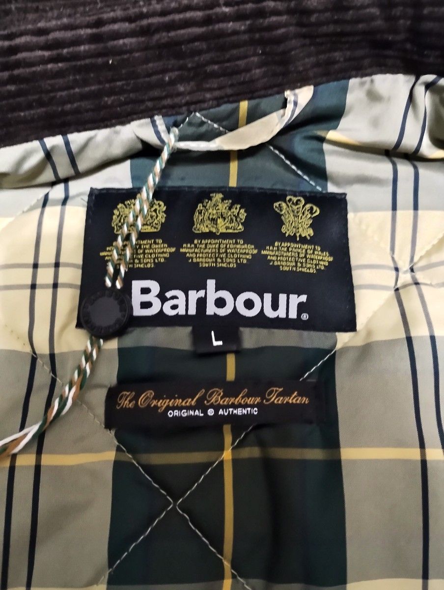 使用ごく僅か Barbour バブアー Reelin リーリン オイルドジャケット Lサイズ 中綿入り ショート丈 セージグリーン