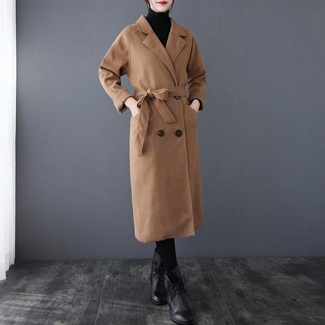  trench coat pea coat outer lady's commuting long coat Chesterfield coat jumper protection against cold caramel S