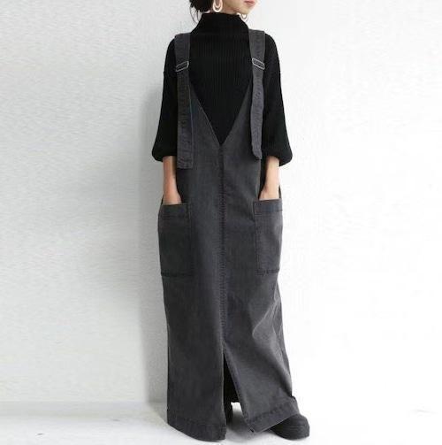 ( charcoal gray ) overall skirt simple Denim manner 