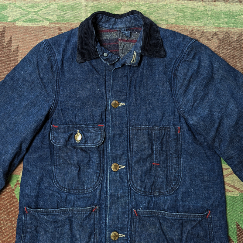 50s [ rare boys size ] Denim Chore Jacket / 50 period Denim coverall Work jacket reverse side blanket Vintage 40s60s