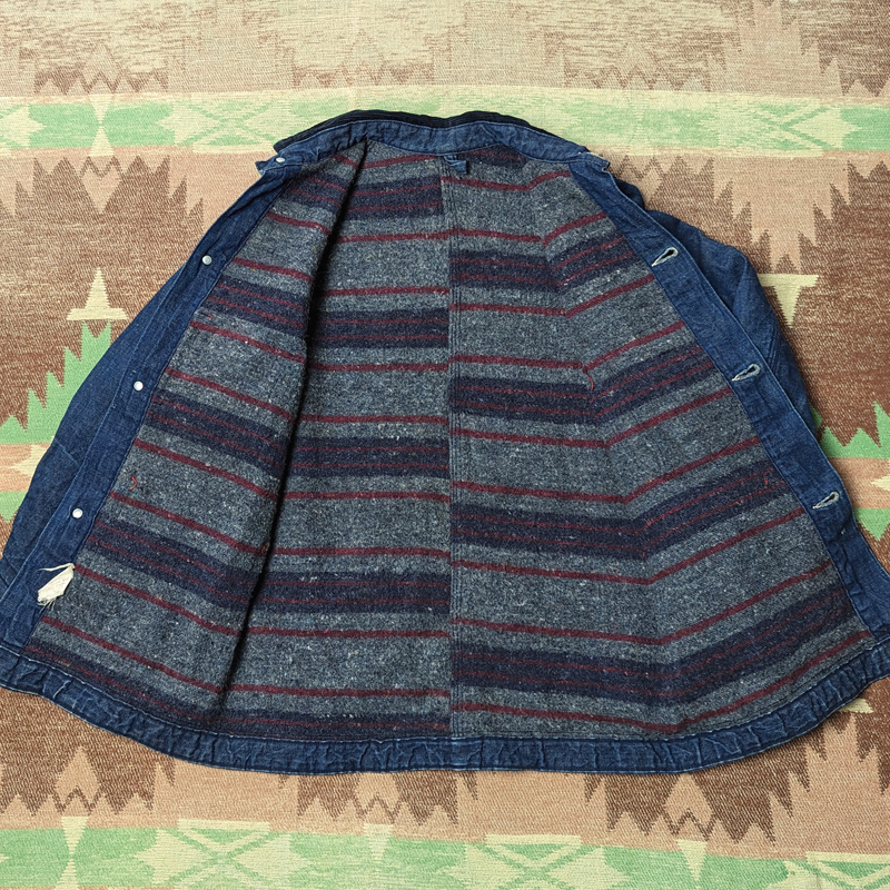 50s [ rare boys size ] Denim Chore Jacket / 50 period Denim coverall Work jacket reverse side blanket Vintage 40s60s