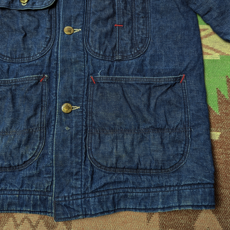 50s [ rare boys size ] Denim Chore Jacket / 50 period Denim coverall Work jacket reverse side blanket Vintage 40s60s