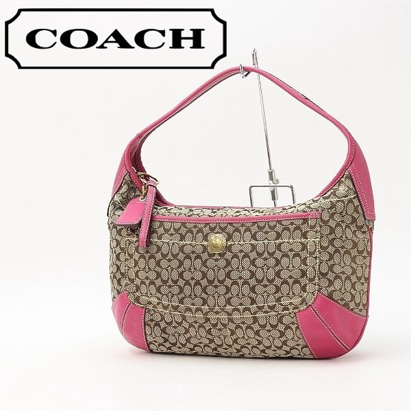 ◆COACH コーチ 10772 キャンバス×レザー ミニシグネチャー柄 ワンハンドル 肩掛け ショルダー ハンド バッグ