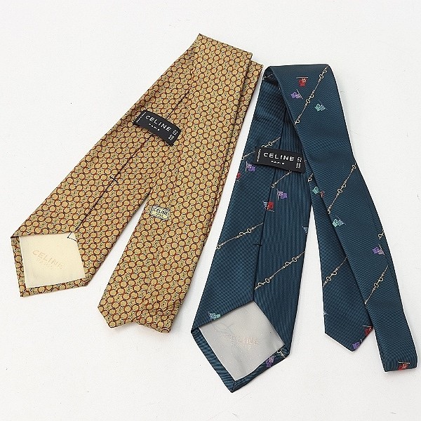  beautiful goods 2 pcs set *CELINE Celine silk Macadam chain flag total pattern necktie 