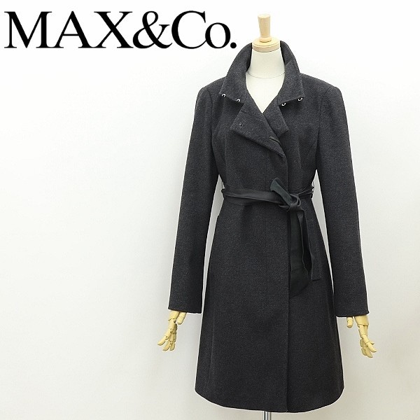 ◆MAX&Co. マックスマーラ アンゴラ混 ウール レザーリボンベルト付 コート チャコールグレー 40