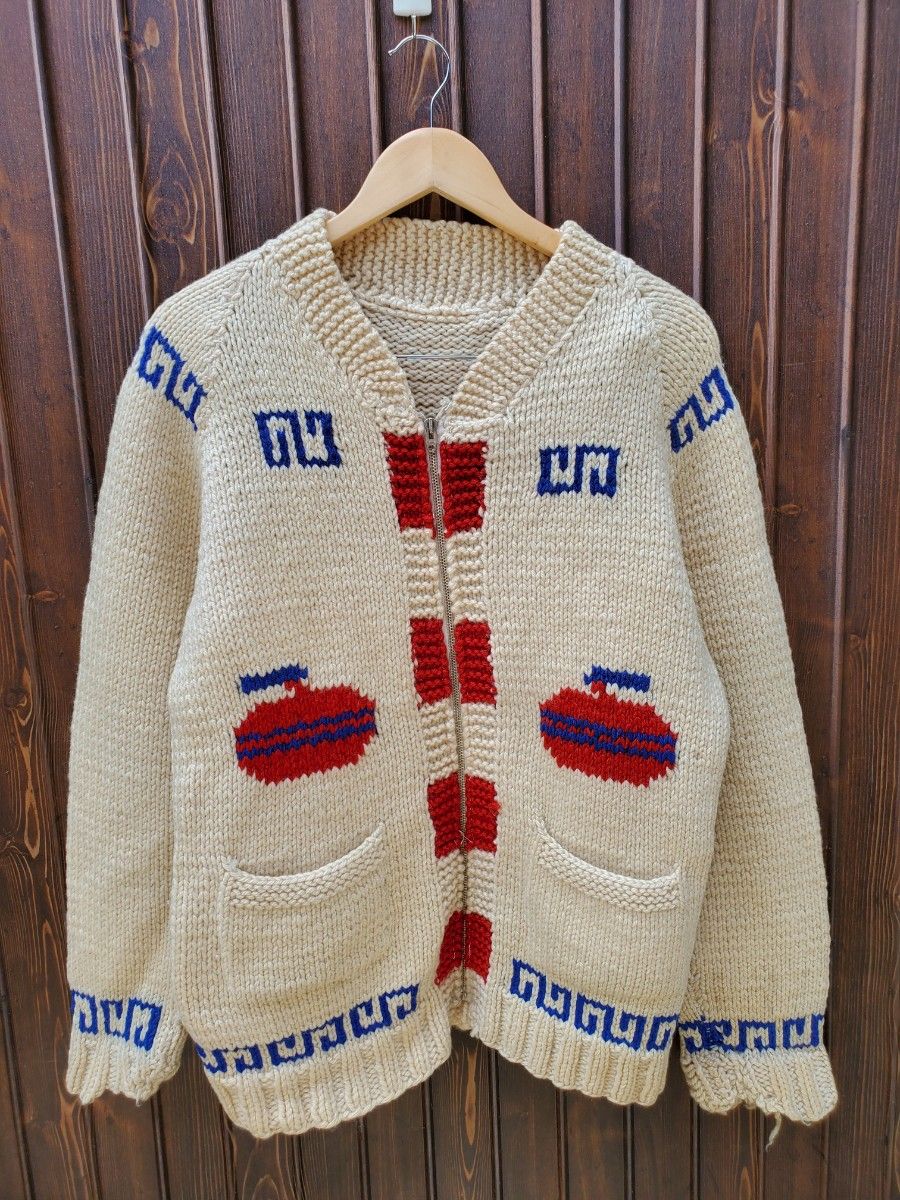 60s vintage ホッケー カーリング カウチン セーター ハンドメイド