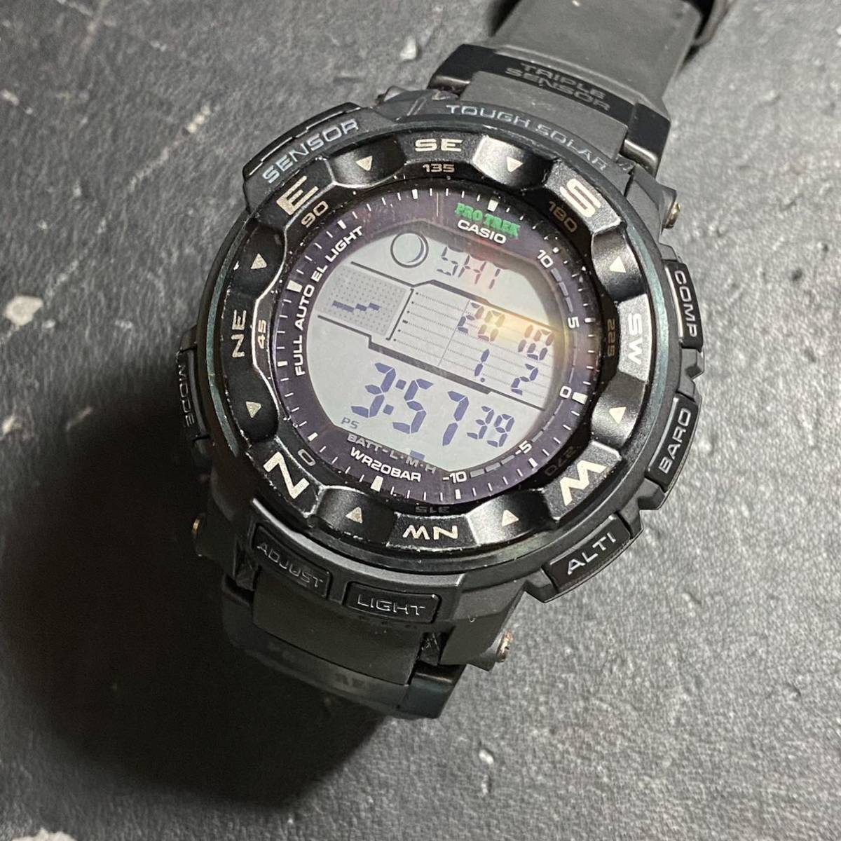 A-91/CASIO カシオ PROTREK プロトレック 腕時計 ウォッチ タフソーラー PRG-250 ラウンド デジタル ブラック コレクション 動作確認済み_画像1