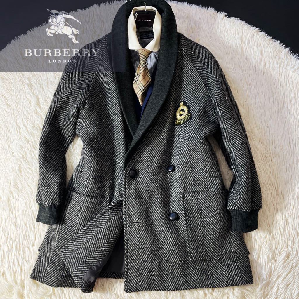 g8【別格!!ツイード】定価15万●超美品BURBERRY collection●高級ステンカラーコート●メンズ　バーバリーコート　ホースマーク刺繍_画像1