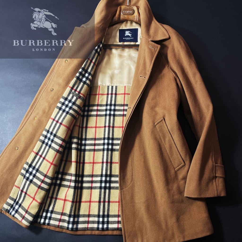 J13【圧倒的存在感メルトンウール!!】定価15万●超美品BURBERRY LONDON ●高級ウールステンカラーコート●メンズ　バーバリーコート　L_画像1