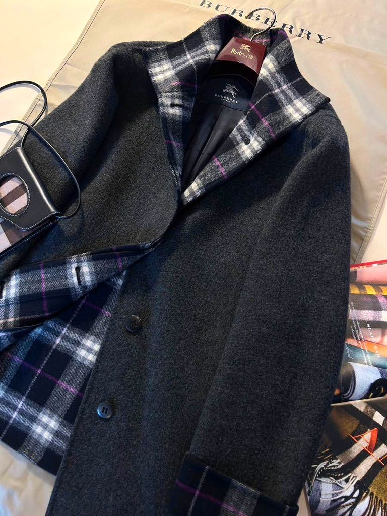 K41★宝石のカシミヤ★参考価格14万●超美品BURBERRY LONDON●華やかなコーデウールステンカラーコート　バーバリーコート　レディース　11_画像2