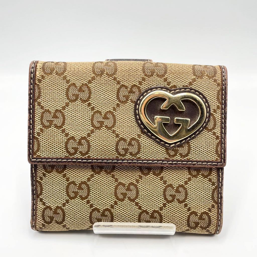 GUCCI グッチ GGキャンバス ラブリー ウォレット 折り財布 グッチシマ レディース ブラウン系 財布_画像1