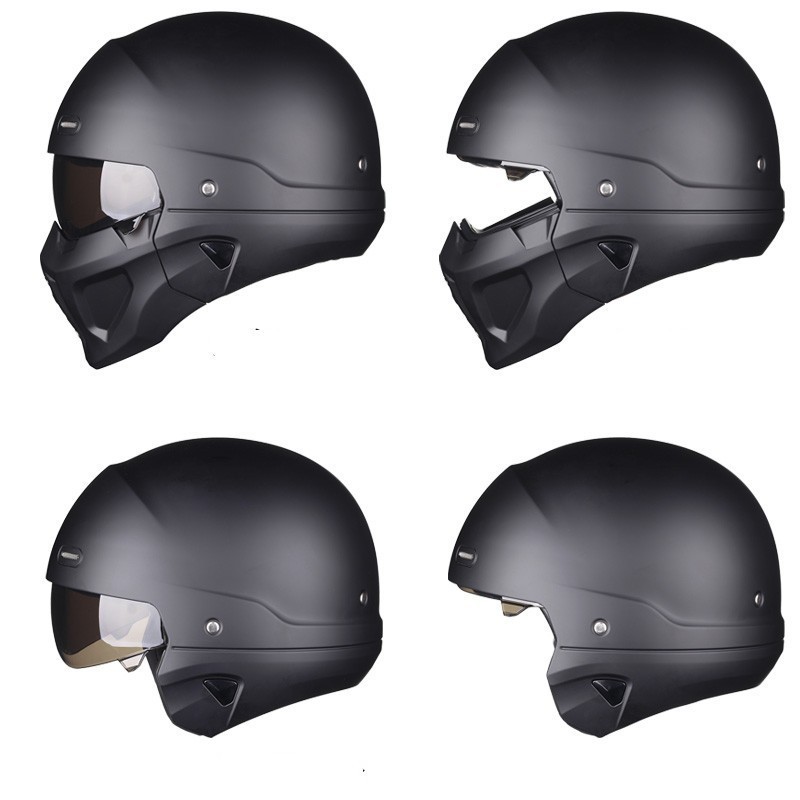 多機能ヘルメットバイクヘルメット フルフェイス ハーフヘルメット ハーレーレトロコンビネーションヘルメット マットブラック_画像3