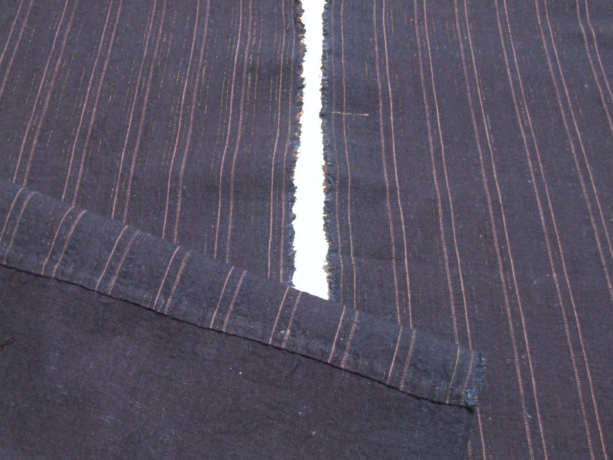 ：和古布材料：藍染木綿、昔の縦縞木綿の布団皮2巾_画像2