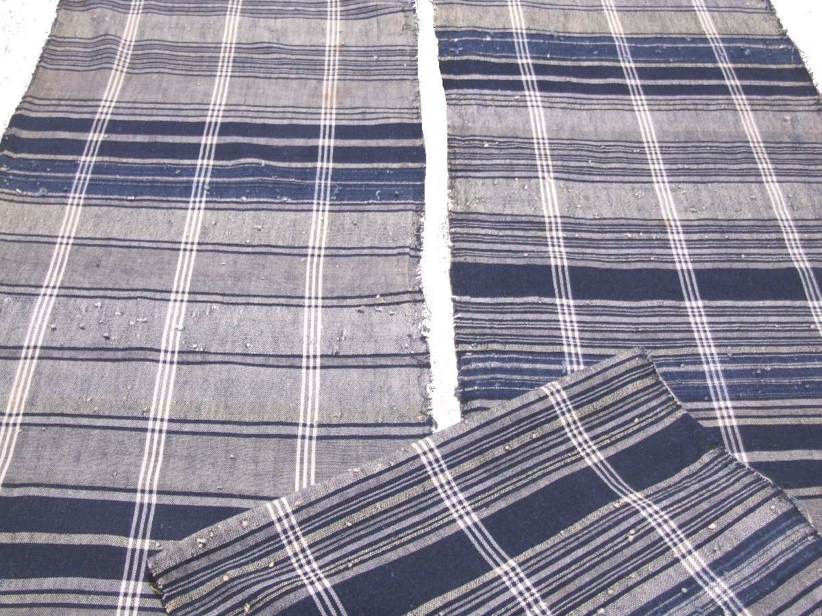 ：和古布材料：藍染木綿、昔のの残糸織の布団皮2巾_画像1