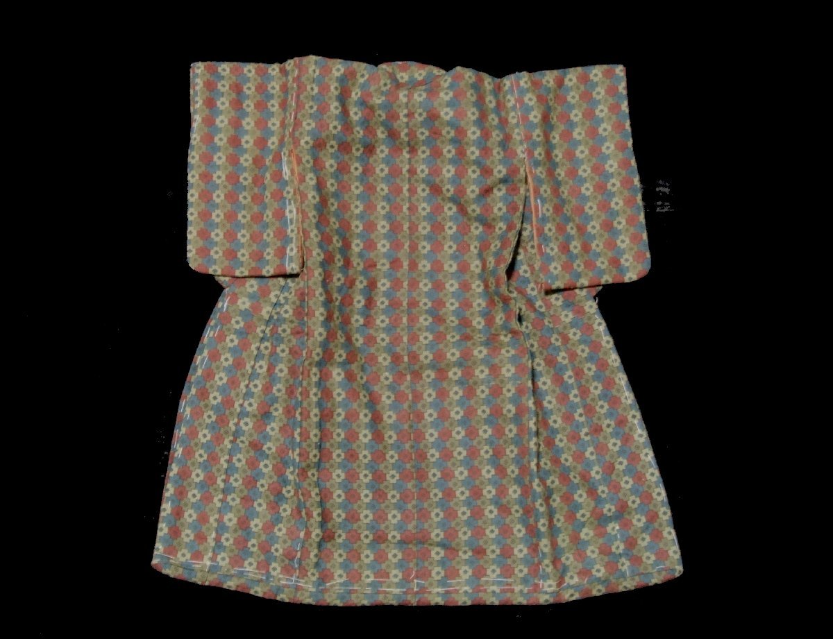：和古布材料;昔の綿更紗の雛形の着物_画像1