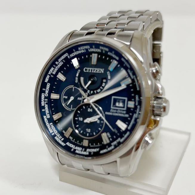 CITIZEN シチズン アテッサ エコドライブ H820-T021697 クロノグラフ アナログ 腕時計 ネイビー 中古_画像1