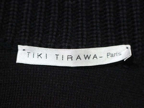 美品♪ TIKI TIRAWA フランス製 部分リブ ケーブル デザイン ショール ロングカーディガン 黒_画像3