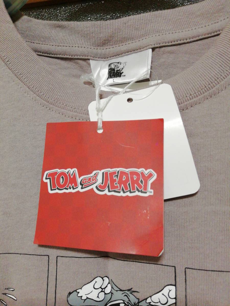 【未使用美品新品】トムアンドジェリー TOM&JELLY メンズ 男性 Tシャツ Lサイズ ライトグレー 灰色 ロゴ ポイント タグ付き プリント 丸首_画像4