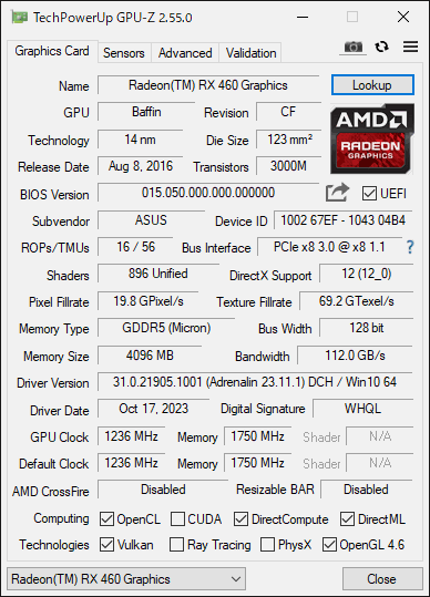 中古品 ASUS Radeon RX460 GDDR5 4GB_画像9
