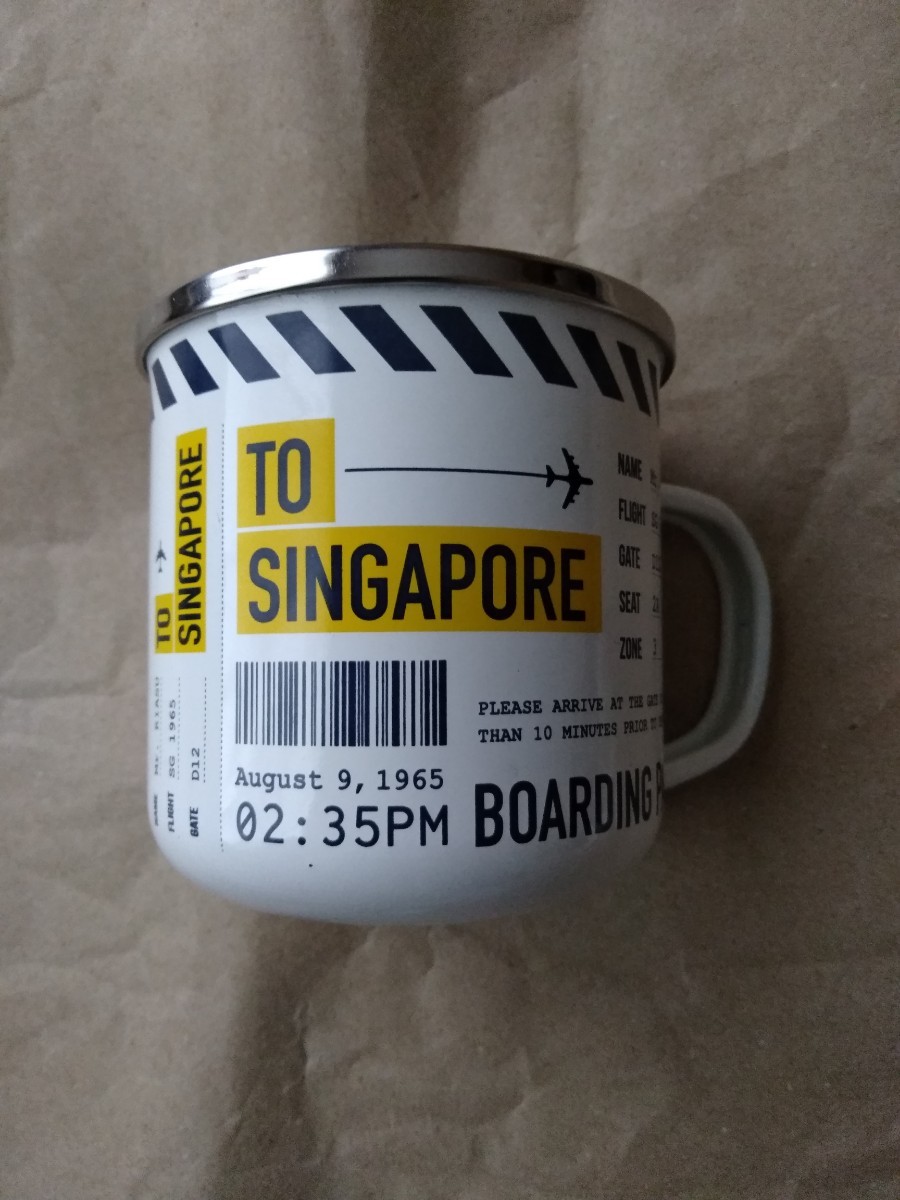 ENAMEL MUG　琺瑯マグカップ　ホーロー　シンガポール　BOARDING PASS　搭乗券　チケット　飛行機　バーコード_画像10