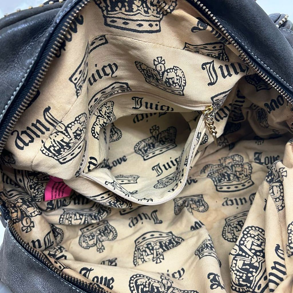 JUICY COUTURE ジューシークチュール バッグ トートバッグ レザー 革 ブラック 黒 グレー ゴールド 金 スタッズ タッセル ハート _画像8