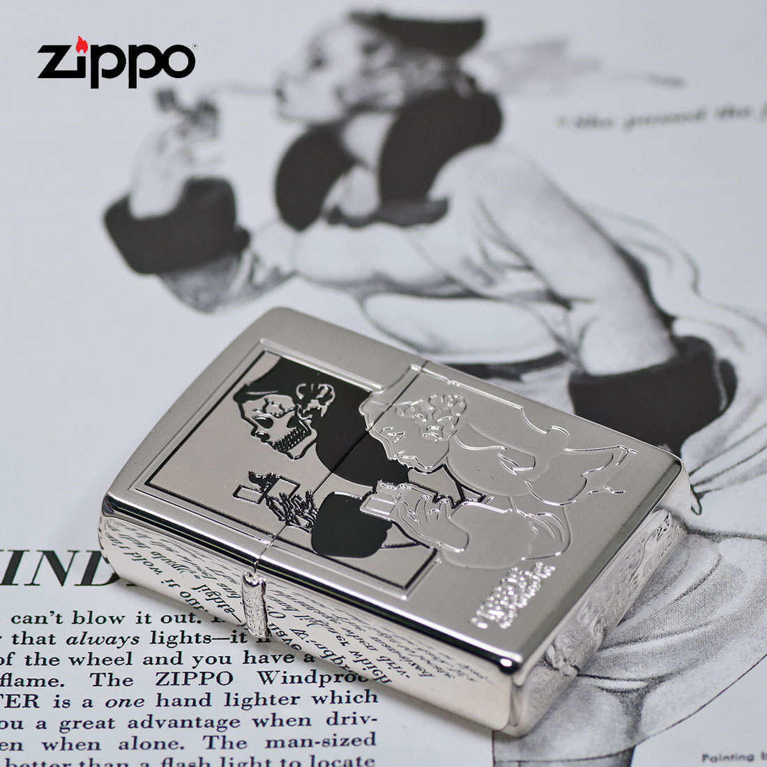 zippo(ジッポーライター)人気の「WINDY」デザイン ミラー＆ホラー WINDY シルバーサテン MH-WINDY 【ネコポス可】_ZIPPO/人気の「WINDY」デザイン ミラー＆