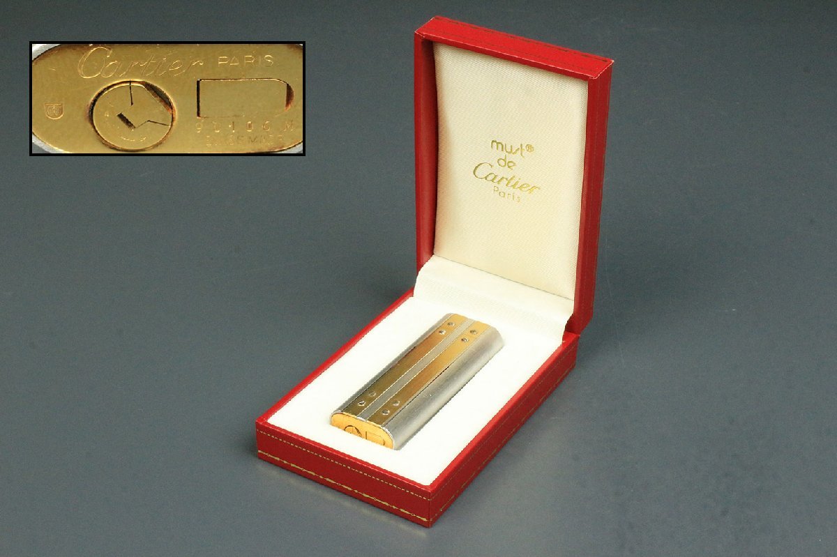 Cartier PARIS カルティエ パリス ガスライター ゴールド×シルバーカラー 喫煙具 喫煙器具 喫煙グッズ ケース付 2853kbbz